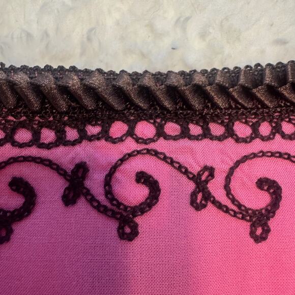 Moda International Embroidered Pink Long Sleeve Dress with Brown Trim Size M - Picture 13 of 15